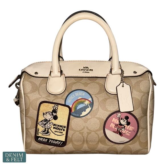 Coach x Disney Mini Bennett Satchel Canvas Minnie Mouse Patches Purse w/ Strap - Picture 1 of 16